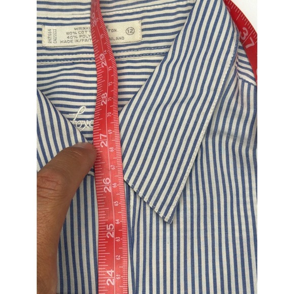 Foxcroft Women's Size 12 Blue & White Striped Wrinkle Free Long Sleeve Shirt - Picture 6 of 10